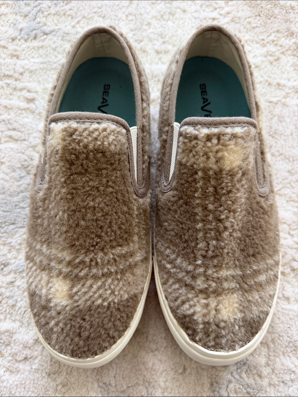 SeaVees Women’s Slip-On Sneakers in Taupe Faux-Sherpa